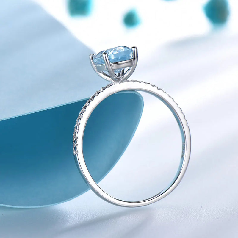 Sterling Silver Sky Blue Topaz Solitaire Ring for Women