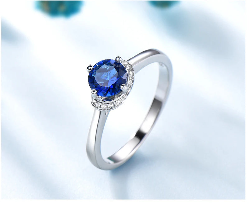 925 Sterling Silver Blue Sapphire Halo Ring for Women