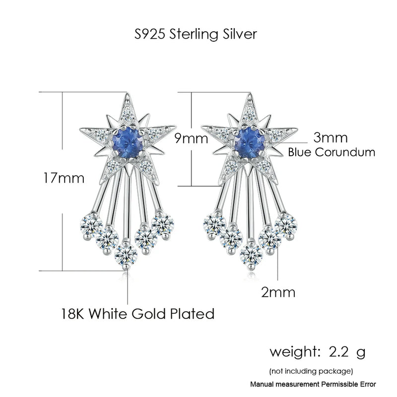 Sterling Silver White Gold Plated Blue Corundum Shooting Star Earrings for Women