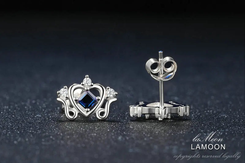 925 Sterling Silver Princess 0.2ctw Cut Sapphire Stud Earrings for Women