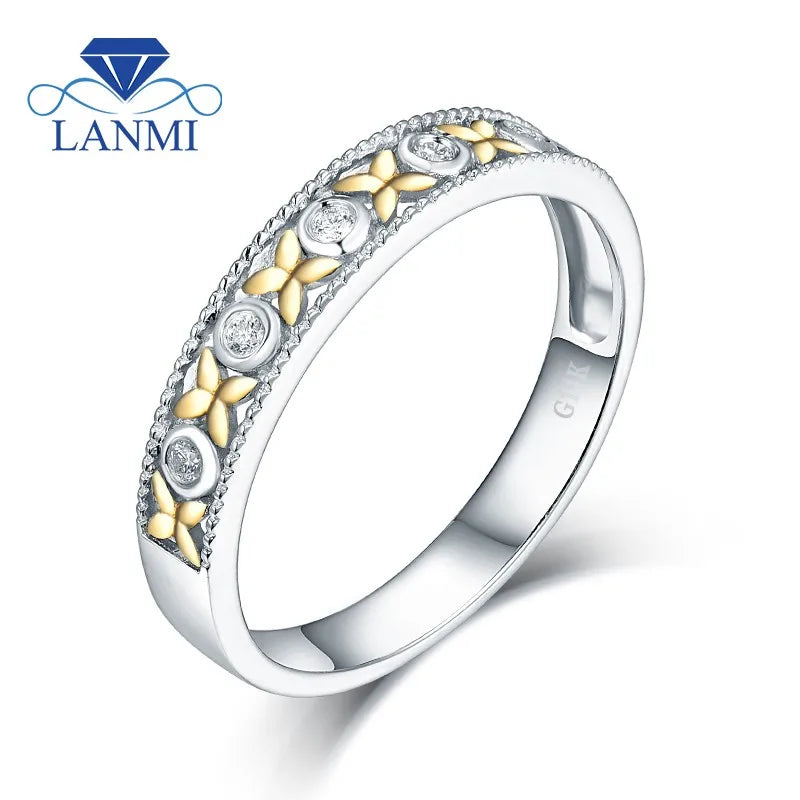 14K Two Tone Gold Diamond Wedding Flower Ring for Couple