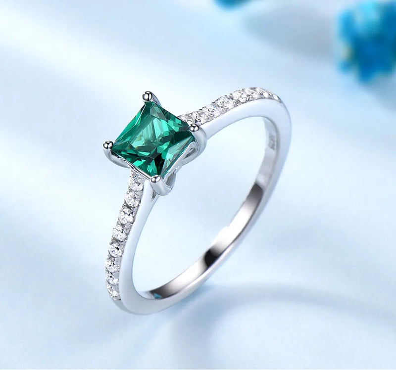 925 Sterling Silver Green Emerald Ring for Women