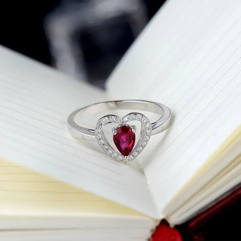 Real 18kt White Gold Red Ruby Engagement Ring, SR10 for Women