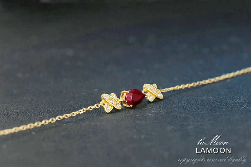 925 Sterling Silver Gold Vermeil Natural Ruby Bracelet for Women