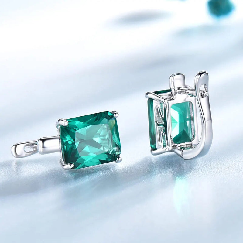 925 Sterling Silver Emerald Clip Earrings for Women