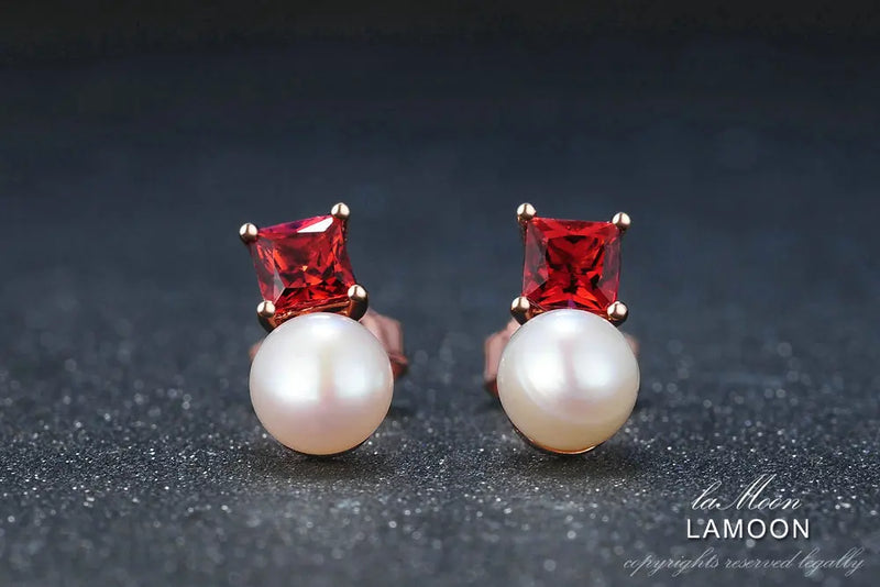 925 Sterling Silver Freshwater Pearl Garnet Earrings for Women