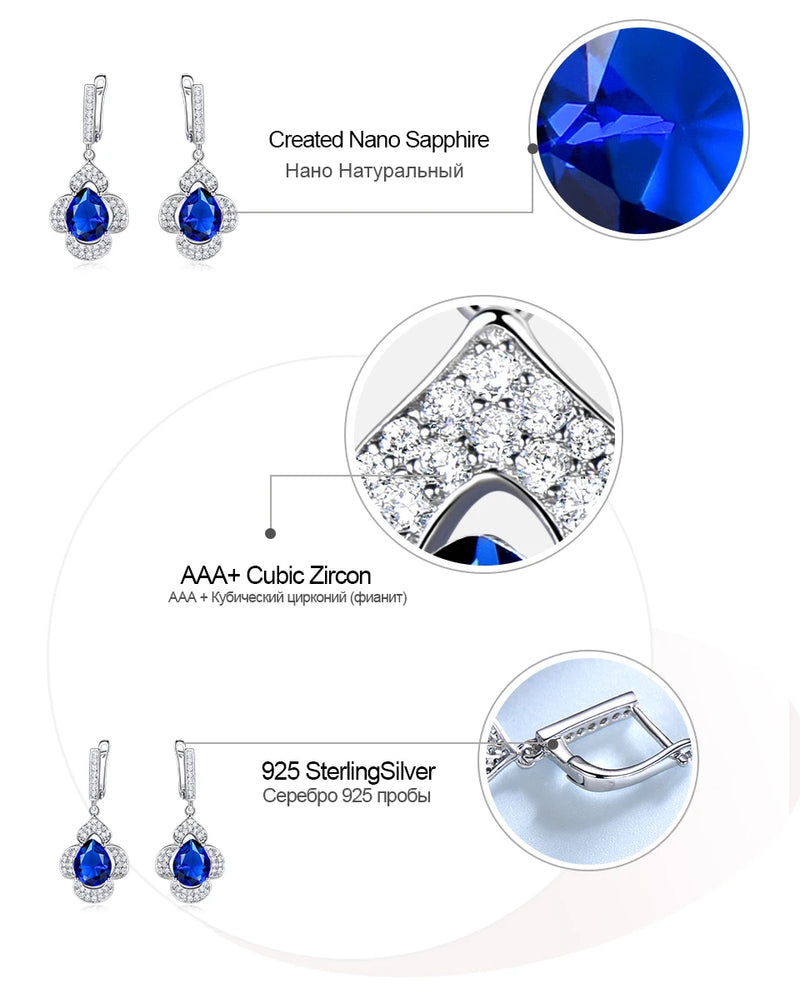 Sterling Silver Blue Sapphire Dangle Earrings for Women