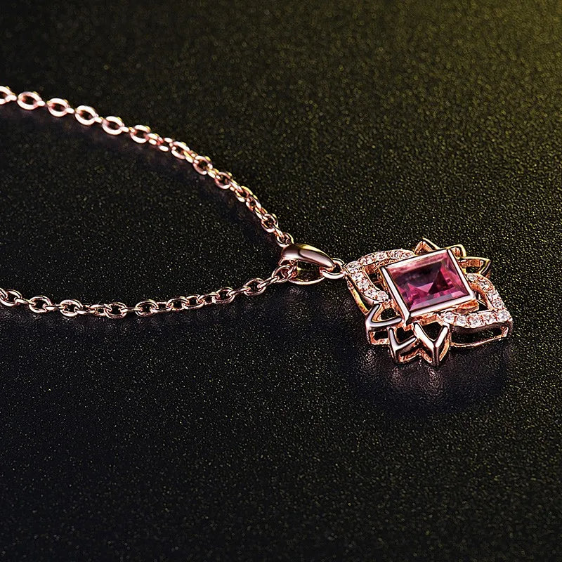 14K Rose Gold Pink Tourmaline Diamond Pendant Necklace for Women