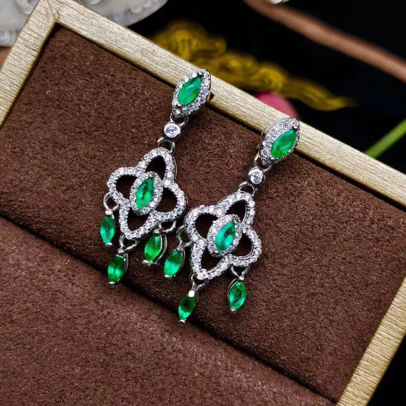 S925 Silver Green Emerald Earrings