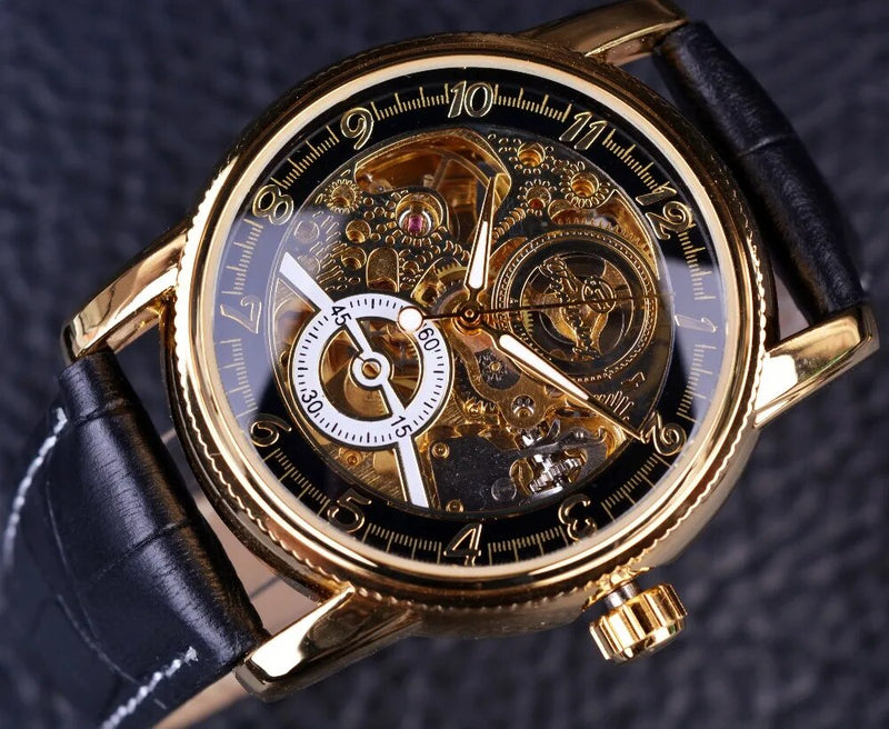 Gold Classic Hollow Engraved Skeleton Automatic Watch for Men