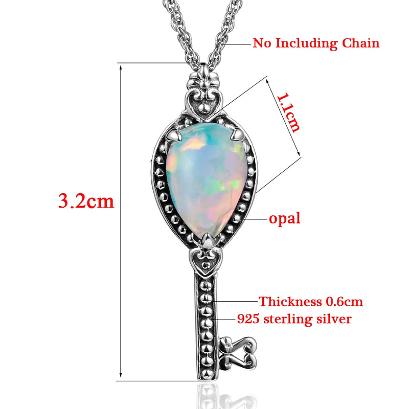 925 Sterling Silver Opal Pendant Key Shape for Women