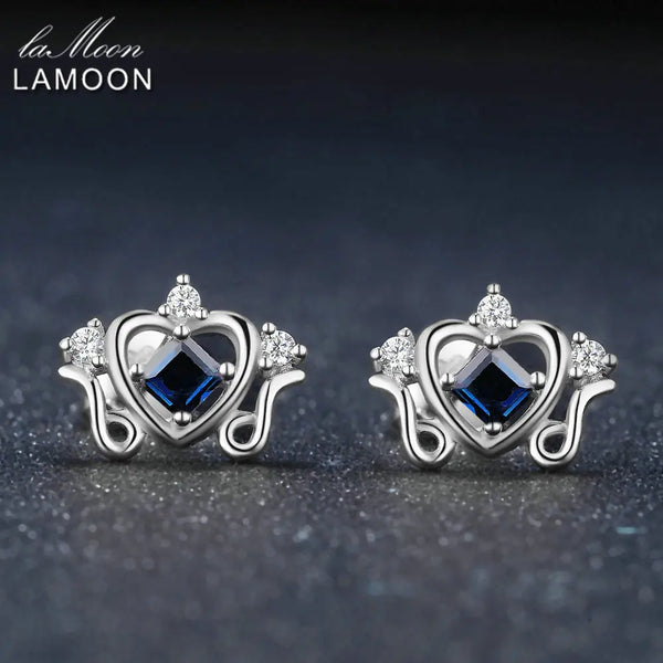 925 Sterling Silver Princess 0.2ctw Cut Sapphire Stud Earrings for Women