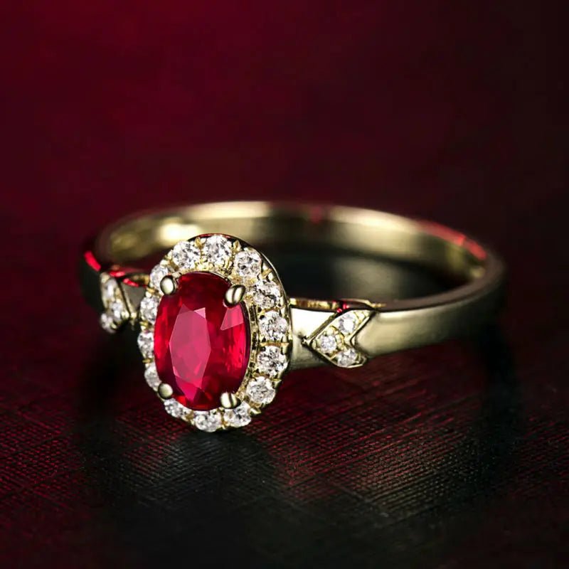 18Kt Yellow Gold Ruby and Diamond Oval Ring for Her