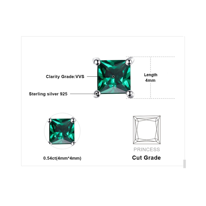 Sterling Silver Simulated Nano Green Emerald Stud Earrings for Women.