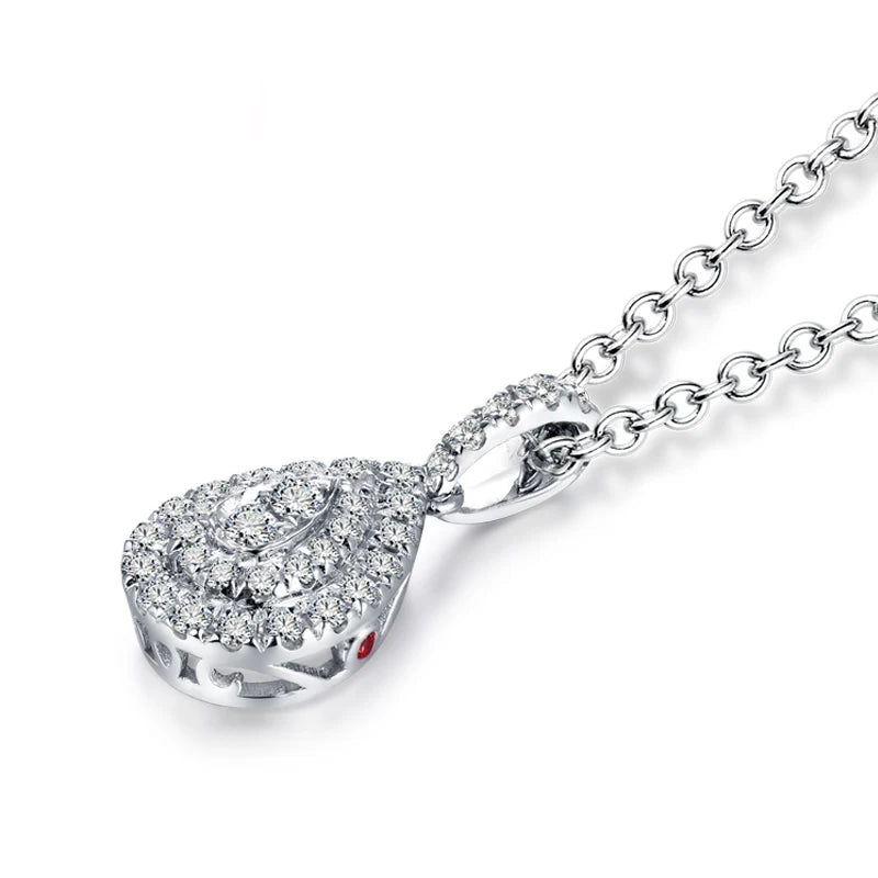 14K White Gold Pear Shape Natural Diamond Pendant for Women