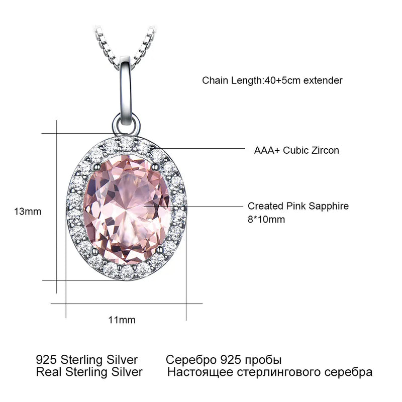 925 Sterling Silver Pink Sapphire Morganite Pendant for Women