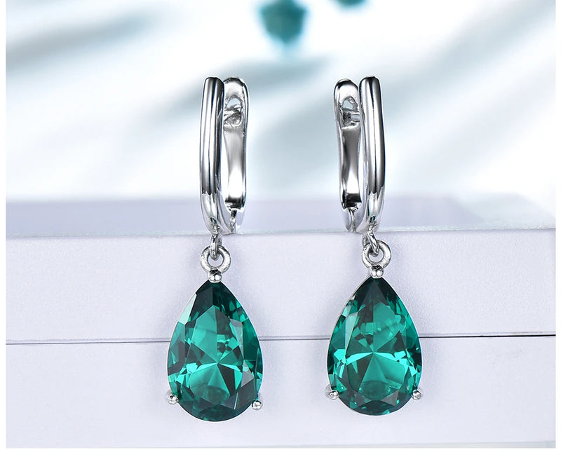 Sterling Silver Green Emerald Clip Earrings for Women