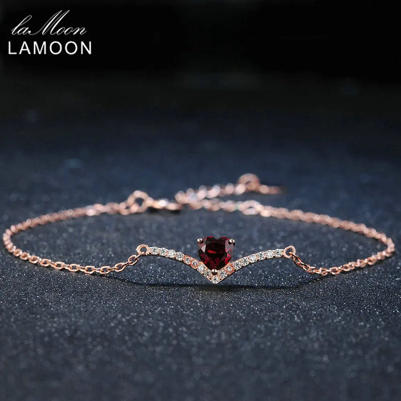 Sterling Silver Garnet Charm Bracelet