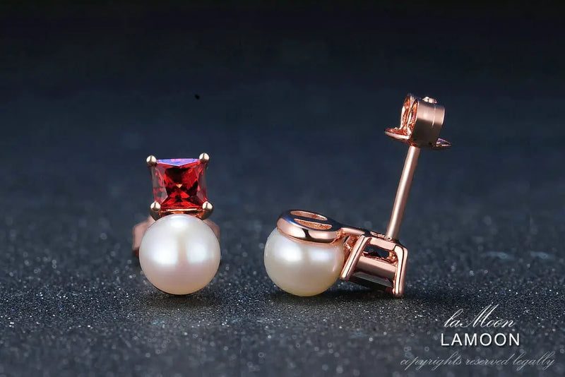 925 Sterling Silver Freshwater Pearl Garnet Earrings for Women