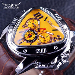 Brown Leather Strap Automatic Watch with Geometric Triangle Design for Men