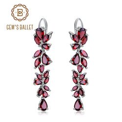 925 Sterling Silver Natural Garnet Leaves Branches Earrings for Women