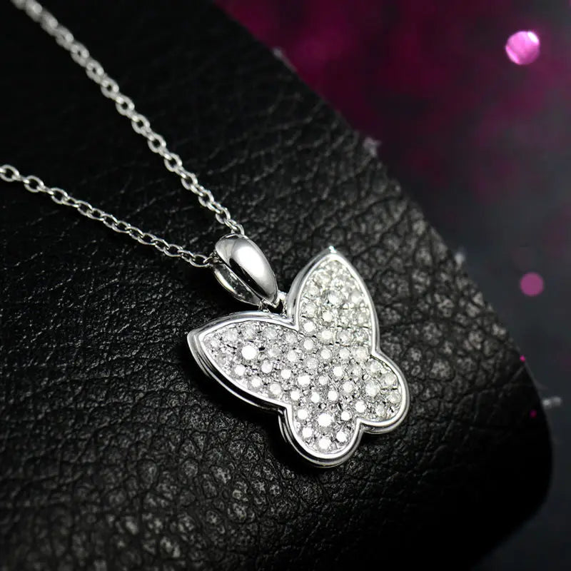 18K White Gold Butterfly Diamond Pendant for Women