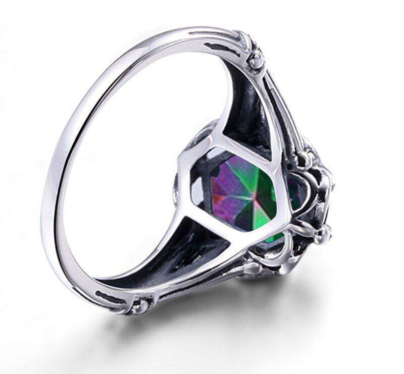 925 Sterling Silver Rainbow Topaz Crystal Ring for Women