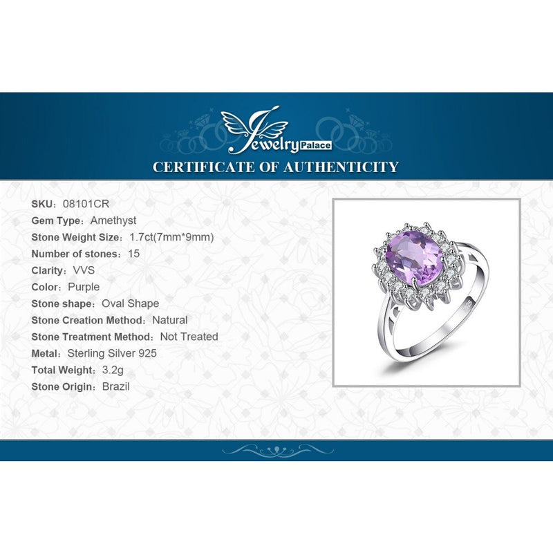 925 Sterling Silver Amethyst Halo Ring for Woman