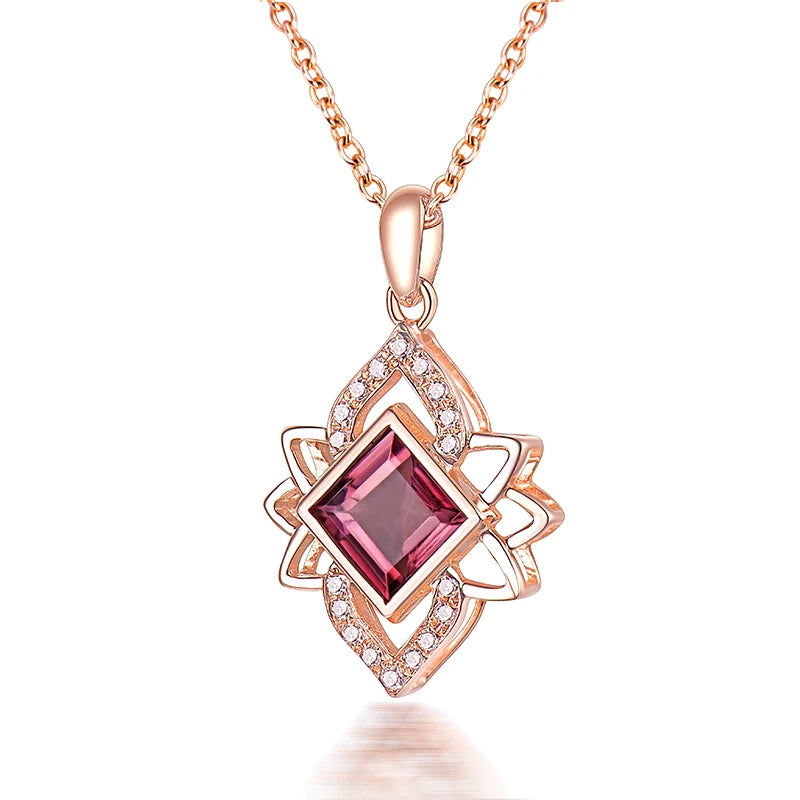 14K Rose Gold Pink Tourmaline Diamond Pendant Necklace for Women