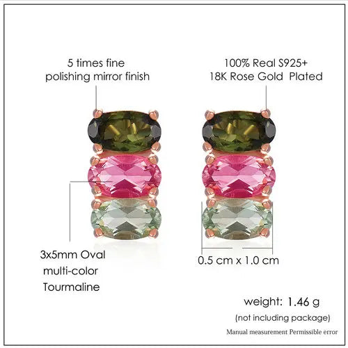 925 Sterling Silver Rose Gold Plated Oval Tourmaline Stud Earrings for Women