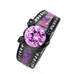 10kt Black Gold Filled Pink Crystal and Opal Rings for Women