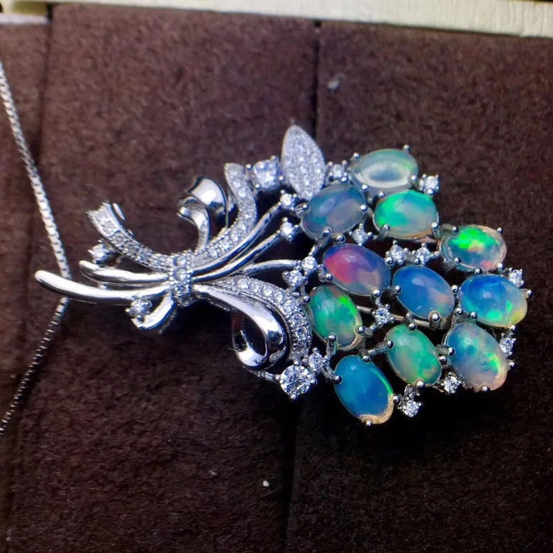 925 Silver Dual Purpose Pendant Brooch with Natural Opal Super Beautiful Natural Gemstone