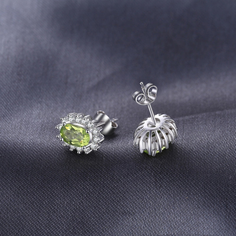 Sterling Silver Peridot Halo Stud Earrings for Woman