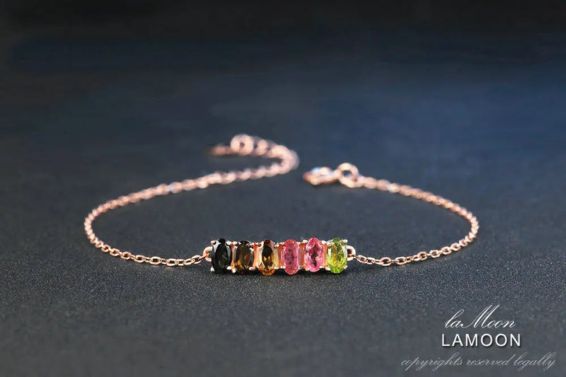 925 Sterling Silver Multicolor Tourmaline Bracelet for Woman