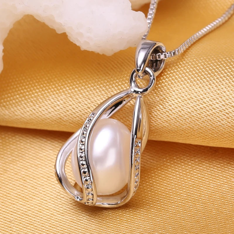 Sterling Silver Natural Pearl Earrings, Pendant Necklace & Ring Set for Women