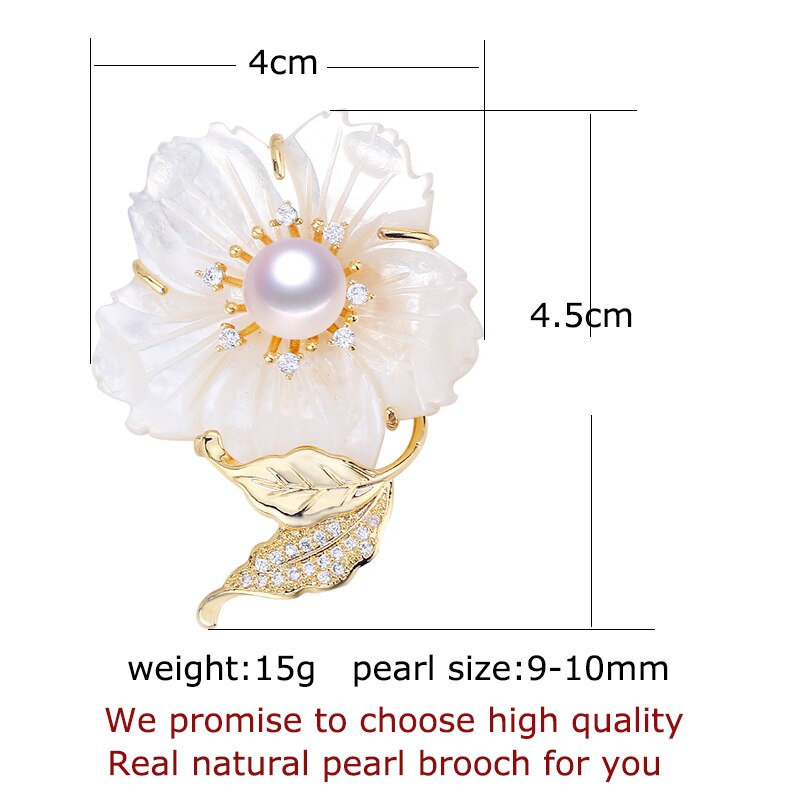 Silver Freshwater Pearl Shell Flower Brooch Pins for Women