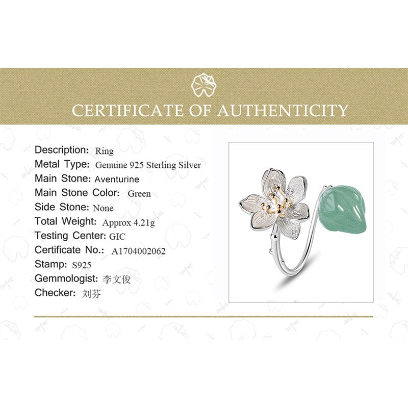 Sterling Silver Aventurine Flower Ring for Women