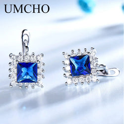 925 Sterling Silver Simulated Blue Sapphire Clip Earrings for Women