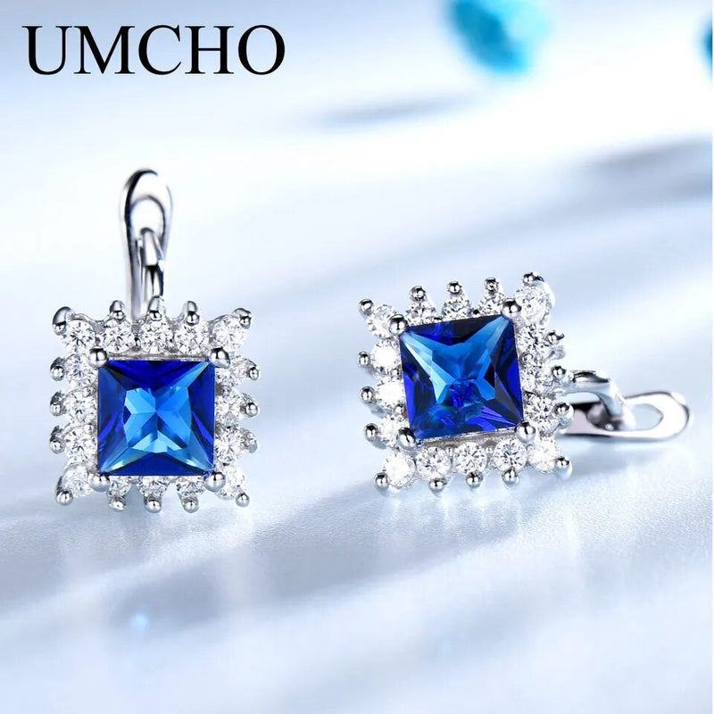 925 Sterling Silver Simulated Blue Sapphire Clip Earrings for Women