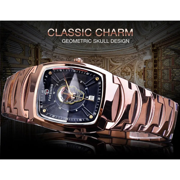 Stainless Steel Rectangle Case Quartz Watch with Date Function for Men