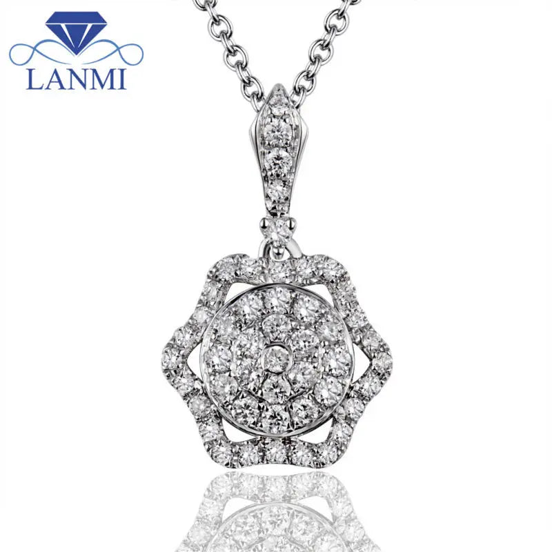 18K White Gold Diamond Flower Pendant Necklace for Women