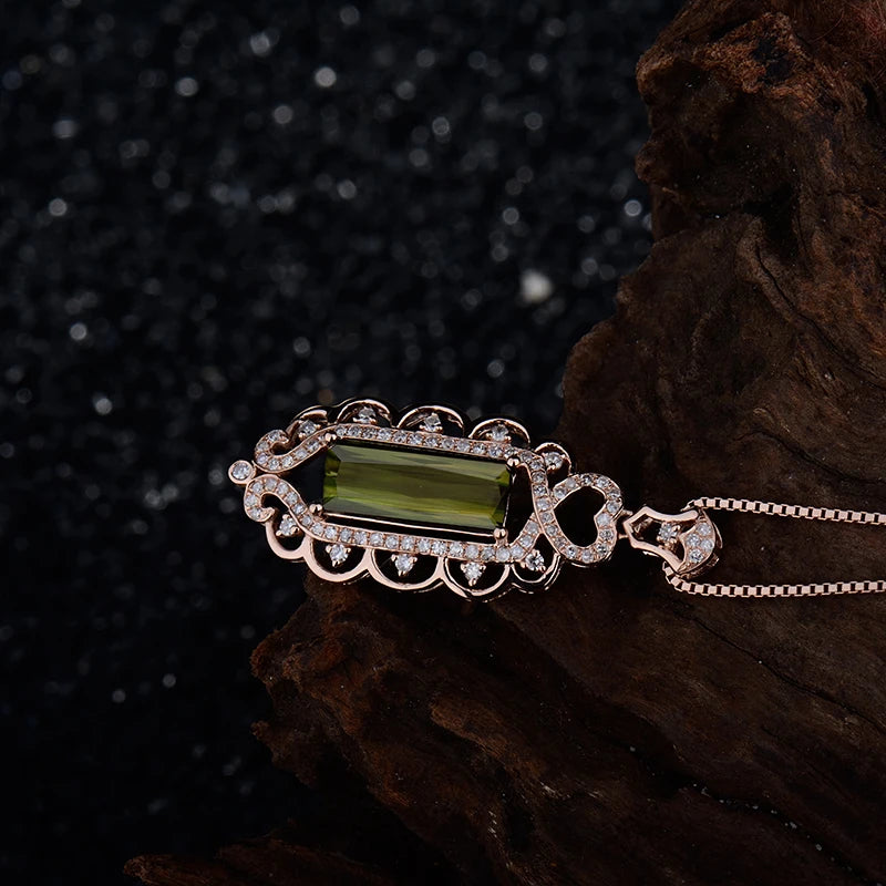 18K Rose Gold Pendant with Natural Diamond & Green Tourmaline for Women