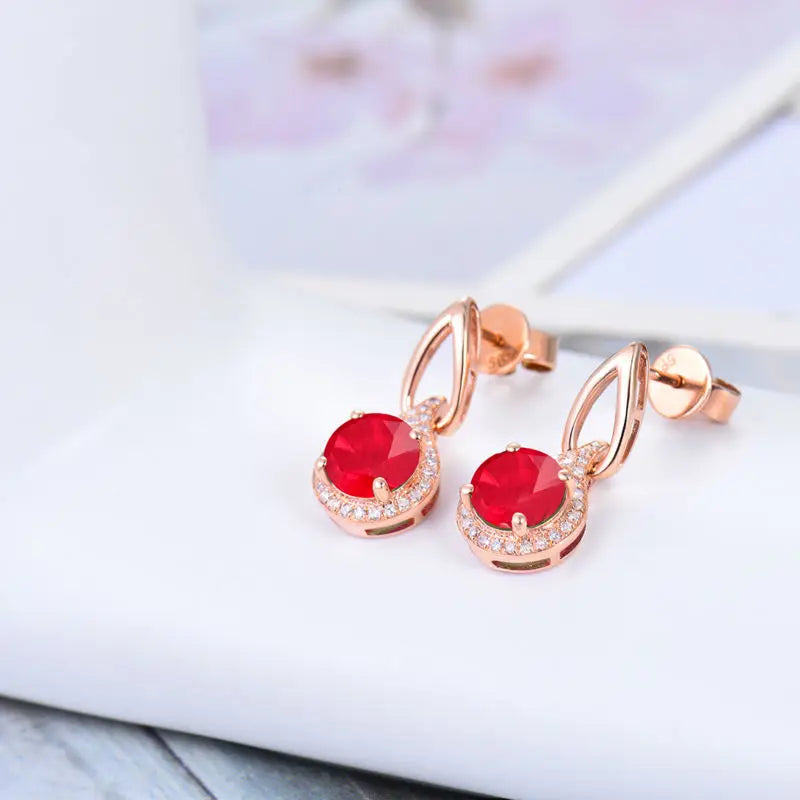 18K Rose Gold Ruby Earrings with Diamond Accents for Women