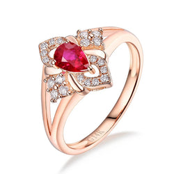 14K Rose Gold Ruby Diamond Ring for Women