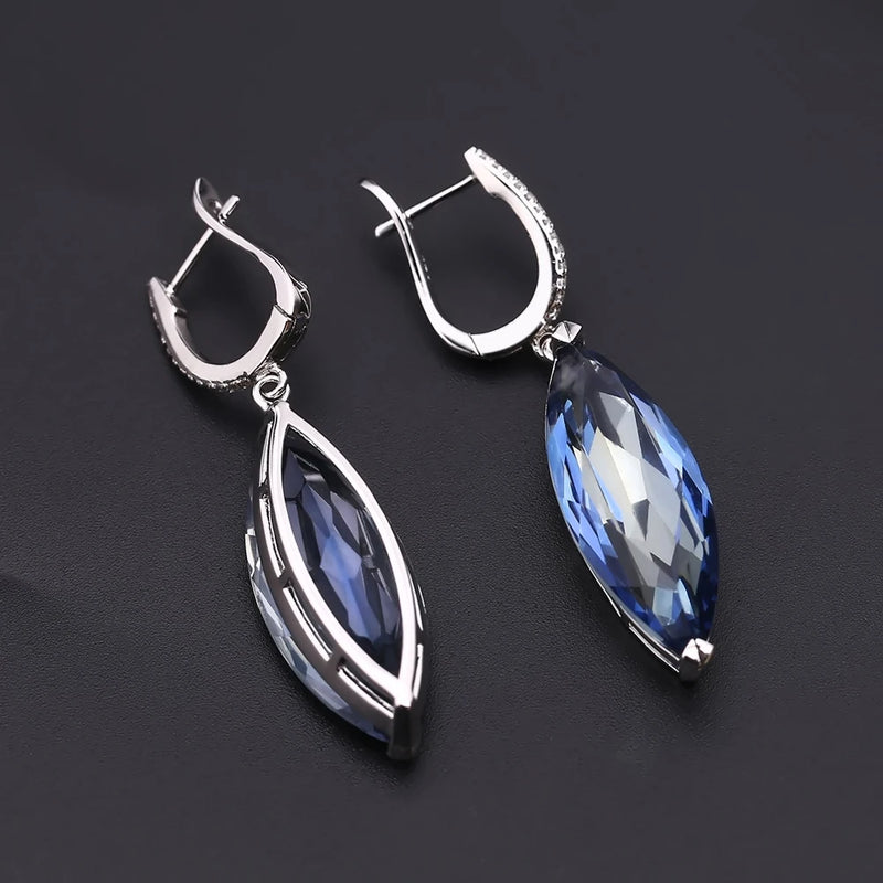 925 Sterling Silver Iolite and Quartz Drop Earrings for Women