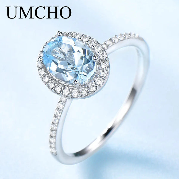 925 Sterling Silver Sky Blue Topaz Oval Ring for Women