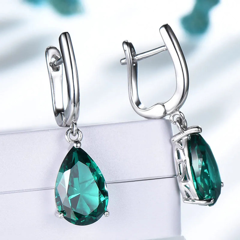 Sterling Silver Green Emerald Clip Earrings for Women