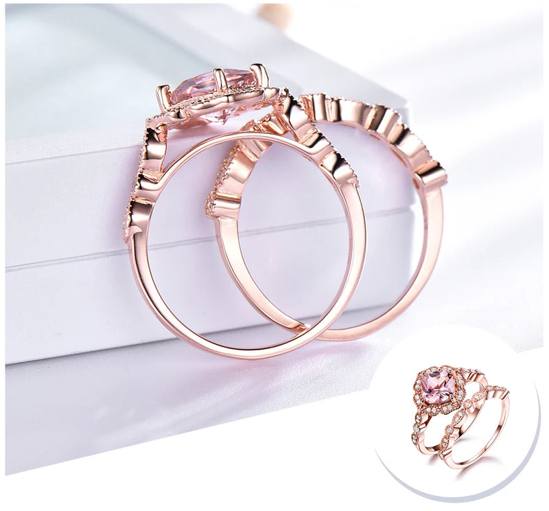 Sterling Silver Nano Morganite Rose Gold Plated Double Rings 7mm for Women