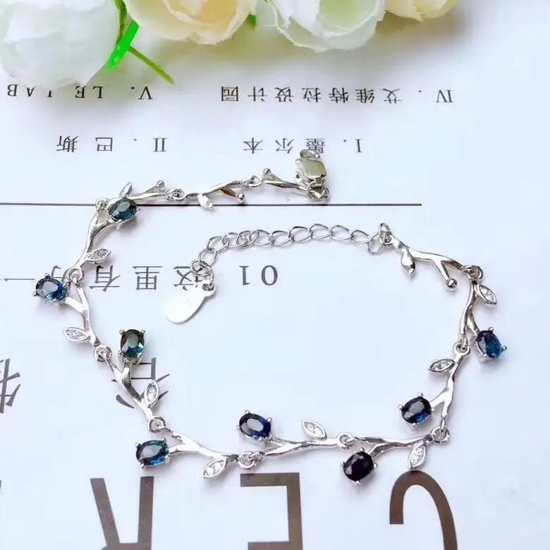 925 Sterling Silver Natural Blue Sapphire Stone Bracelet for Women