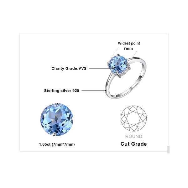 925 Sterling Silver 1.6ct Sky Blue Topaz Ring for Women